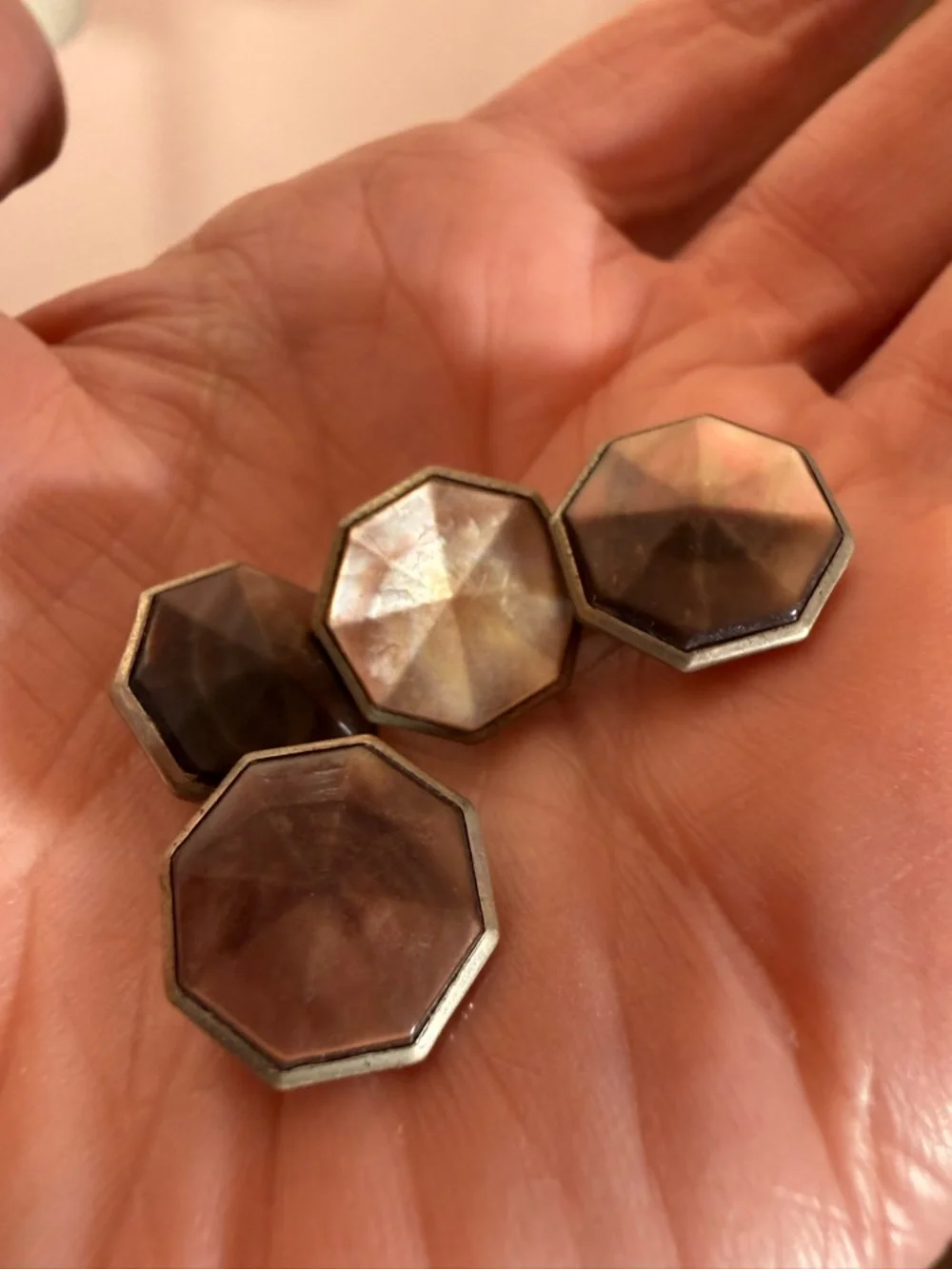 Vintage abalone shell art deco geometric octagon silver metal cufflink